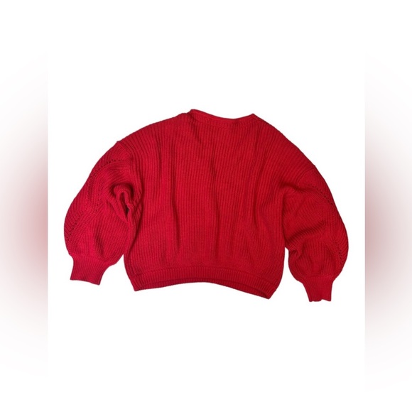 Free People All Day Long Red Chunky Knit V Neck Slouchy Women’s Sweater Cable - Picture 6 of 11